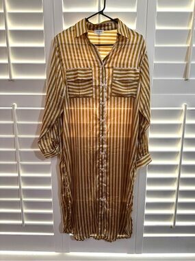 Umgee Mustard and White Striped Midi Shirt Dress